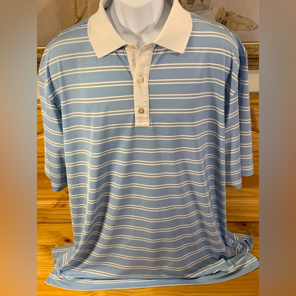 FootJoy FJ Golf Mens Blue White Striped Polo Short Sleeve Shirt Size XL EUC